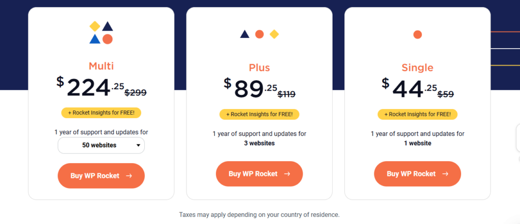 WP RocketPricing Page